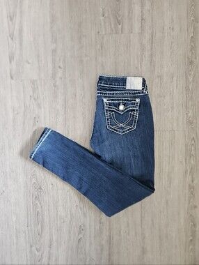 L.A. idol Women's 33x31.5 Dark Blue Skinny Jeans with Contrast Stitching